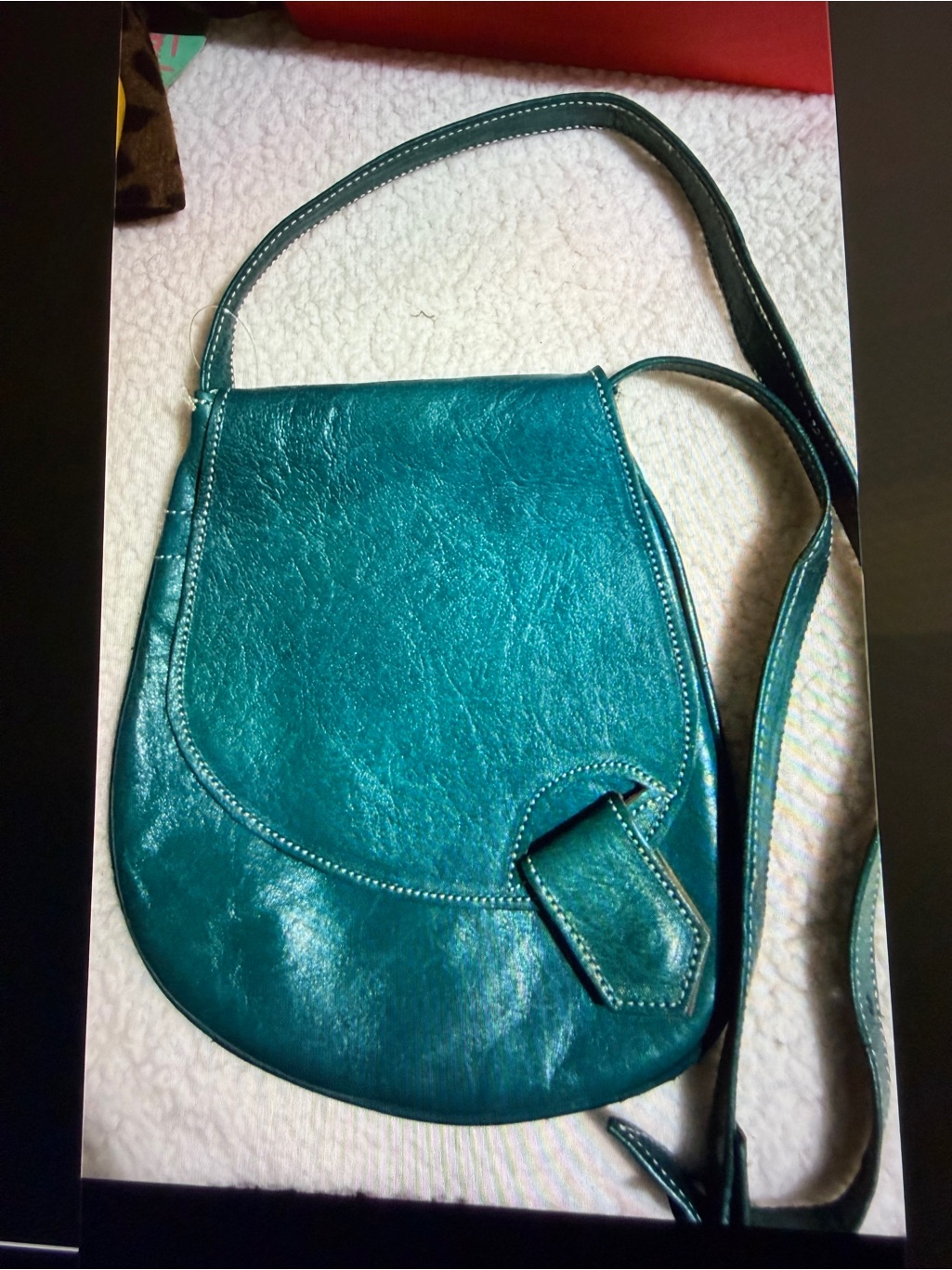Teal Leather Crossbody Saddle Bag - Women's Shoulder Purse